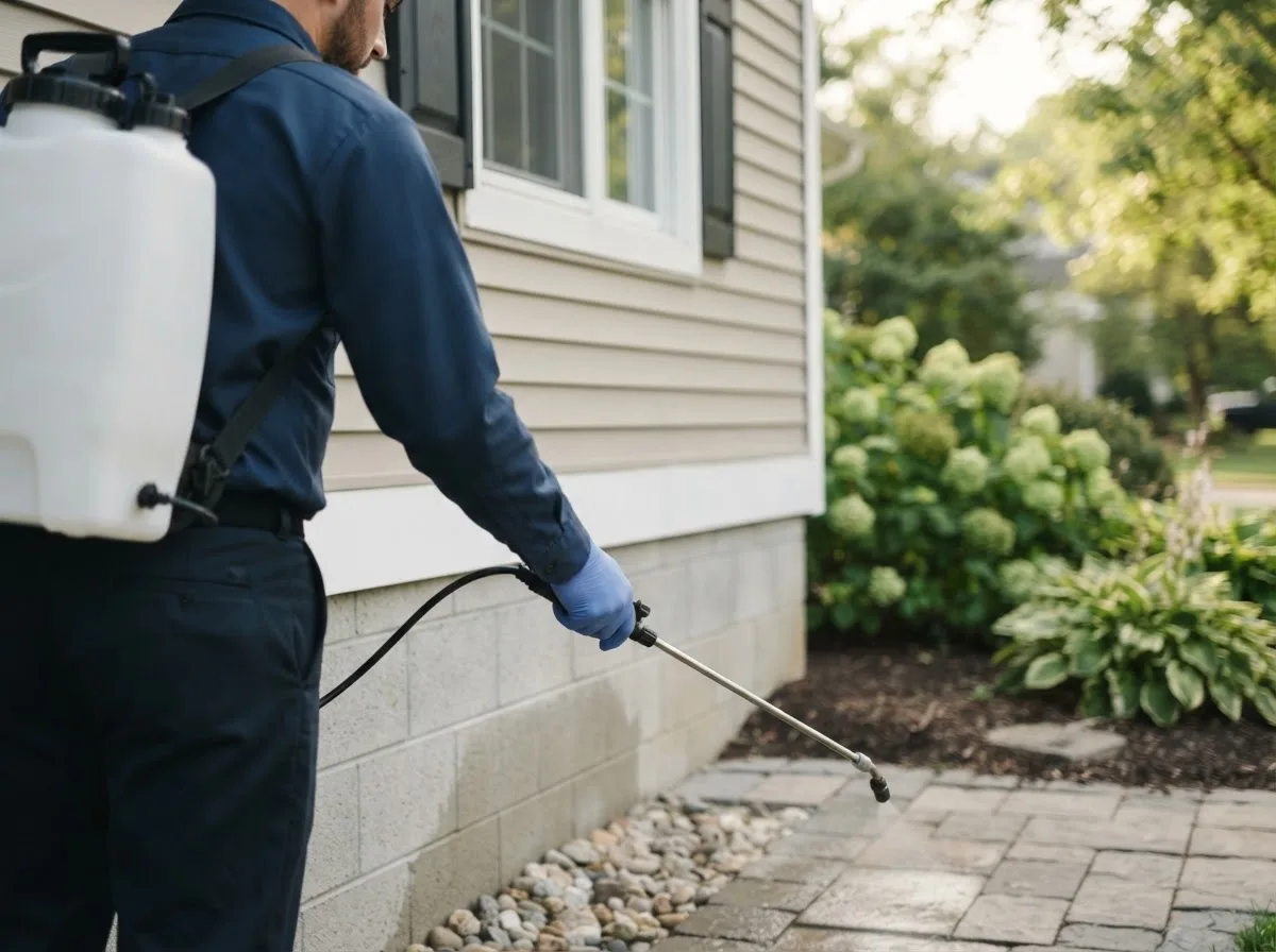 Pest control technician inspecting a home in Calvin, WV